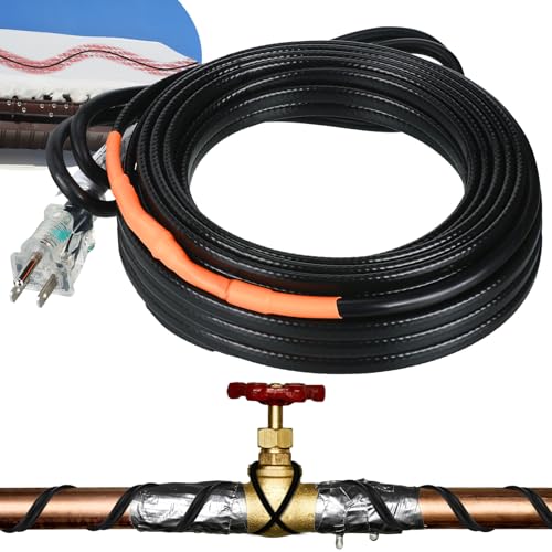 Kingdder 18 Ft (6FT~48FT) Heat Tape for Water Pipes Thermostat Self Regulating Heating Cable with Power Indicator Plug Built-in, Heavy Duty Heating Cable for Pipe Freeze Protection, 120V 8W/ft - size: 18 Ft