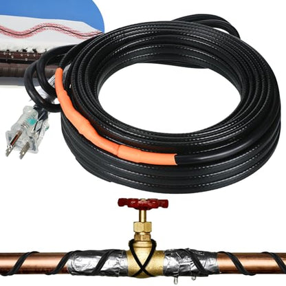 Kingdder 24 Ft (6FT~48FT) Heat Tape for Water Pipes Thermostat Self Regulating Heating Cable with Power Indicator Plug Built-in, Heavy Duty Heating Cable for Pipe Freeze Protection, 120V 8W/ft - size: 24 Ft