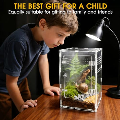 Jumping Spider Enclosure, Insect Terrarium, Bug Cage, Acrylic Terrarium for Tarantula, Snail, Praying Mantis, Frog, and Small Reptiles (7.8" x 7.8" x 13.7") - size: 7.8" x 7.8" x 13.7"