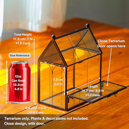 NCYP Small Glass Terrarium Enclosure with Mesh for Jumping Spiders, Micro House Shaped Small Spiders Vented Glass Terrarium, Home Decor Black, 5.8" x 3.8" x 7" (No Plants) - size: 5.8" x 3.8" x 7"