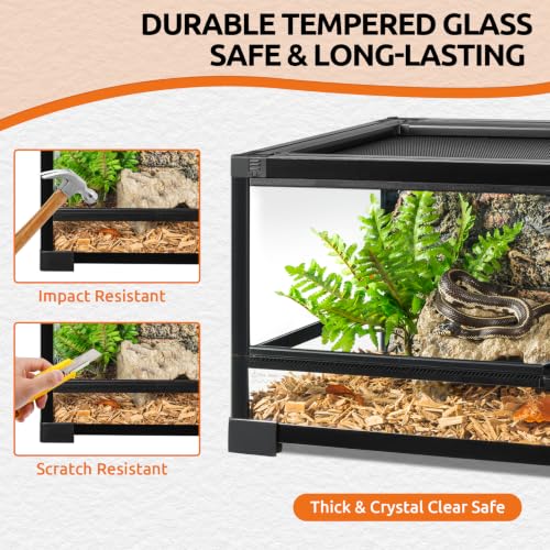 20 Gallon Tempered Glass Reptile Tank, 30" x 12" x 12" Reptile Terrarium with Sliding Door Top Screen Ventilation, Front Opening Reptile Enclosure for Lizard,Gecko,Chameleon - size: 30" x 12" x 12"