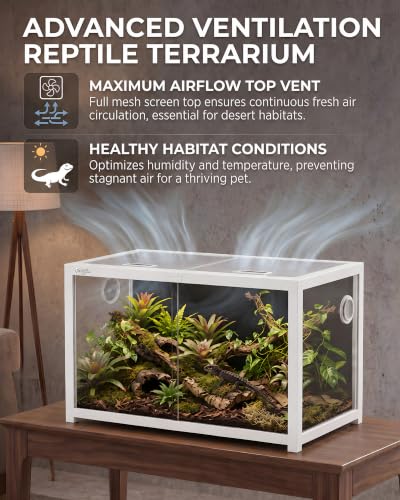 48 Gallon Reptile Tank, Leopard Gecko Reptile Enclosure Front Sliding Door | Stackable ventilation reptile terrariums Tank anti-escape locks and no-fingerprint handles humidification atomization - color: White, size: 48 Gallon