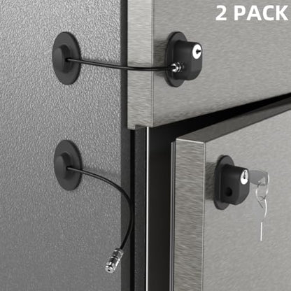 2 Pack Refrigerator Door Locks with 4 Keys, File Drawer Lock, Freezer Door Lock and Child Safety Cabinet Locks by REZIPO Black