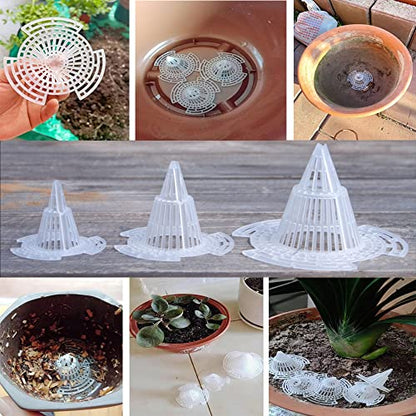 15 Pack Flower Pot Hole Mesh Pad Plastic Cone Bottom Grid Gasket Drain Mat Cover Drainage Screen for Plants Bonsai Gardening Breathable Hydrophobic Anti-Rot Root Prevent Soil Leakage