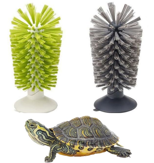 Turtle Brush with Suction Cup for Tank Scratches Back Brush Shell Cleaning Brush Scrub Red Eared Slider Turtle Exfoliate Brush for Remove Turtle Shell Scutes (2PC) - color: 2pc