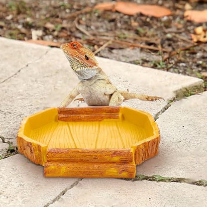 TEHAUX Resin Reptile Feeding Bowl Water Dish, Tortoise Food Container and Water Feeder for Lizard Habitat, Pet Feeding Basin for Reptiles and Amphibians
