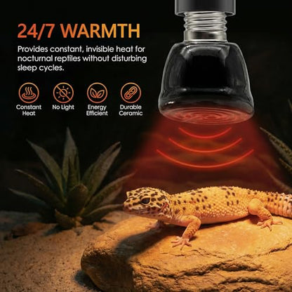 2Pcs 100W Reptile Ceramic Heat Emitter, No-Light Lamp for Pets | -pack 100W ceramic heat bulbs. Emits pure infrared heat, zero visible light. For reptiles, chicks, small pets. E26 base. - color: Black Mini 110v 100w