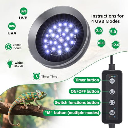 UVB Light for Reptiles with Dimming, LED UVB Light Bulb Fixture for Bearded Dragon Gecko Lizard Turtle Snake, Adjustable Brightness UVA UVB Lamp for Tropical & Desert Reptile Tank Accessories 6W Grey - size: 6W-Grey