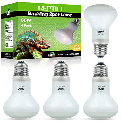 LUCKY HERP 4 Pack 50W Reptile Heat Lamp Bulb (2nd Gen), Amphibian Basking Light Bulb, Reptile Daylight Bulb for Turtle, Bearded Dragon, Lizard Heating Use - size: 50