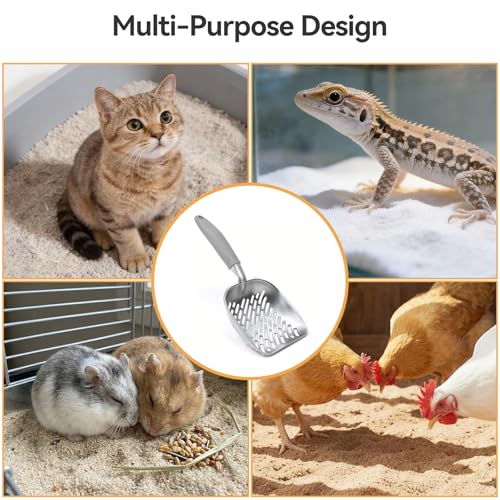 Cat Litter Scoop, Large Long Handle Kitty Metal Scooper | Heavy Duty Aluminum Deep Sifter, Ergonomic Non-Slip Grip, Rustproof Durable Poop Cleaner for Cat Litter Box - color: Gray, size: Large