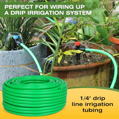1/4 inch Drip Irrigation Tubing 100ft Green Blank Distribution Hose Perfect for DIY Garden Irrigation Hose System, Hydroponics, Misting Tubing (100FT) - size: 100FT