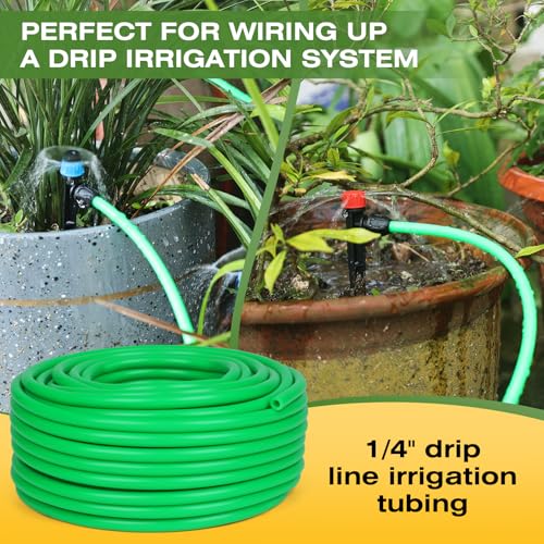 1/4 inch Drip Irrigation Tubing 75ft Green Blank Distribution Hose Perfect for DIY Garden Irrigation Hose System, Hydroponics, Misting Tubing (75FT) - size: 75FT
