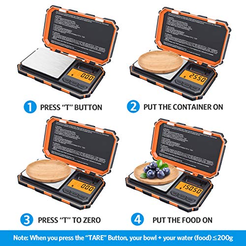 AMIR Digital Pocket Scale, Gram Scale 200g/0.01g,6 Units Conversion | kitchen scale, Smart Scale with Calibration and Tare Function, LCD Display, for Food, Coffee, Jewelry, Medicine, Herb - color: Orange