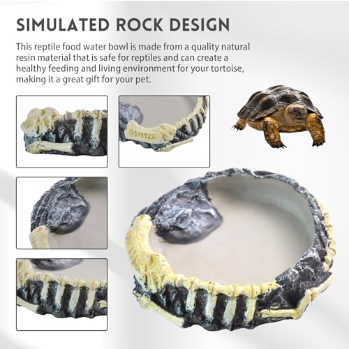 Reptile Food Water Bowl Resin Rock Gecko Feeding Dish Tortoise Feeder Food and Water Plate Amphibian Drinking Basin Reptile Habitat Tank Accessories for Turtle Lizard Leopard Gecko Chameleon