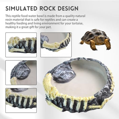 Reptile Food Water Bowl Resin Rock Gecko Feeding Dish Tortoise Feeder Food and Water Plate Amphibian Drinking Basin Reptile Habitat Tank Accessories for Turtle Lizard Leopard Gecko Chameleon