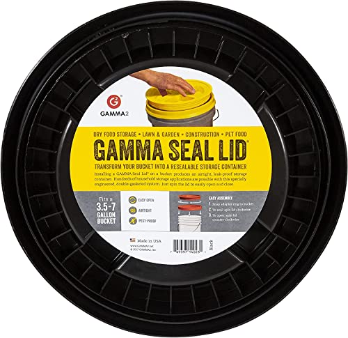 GAMMA2 Gamma Seal Lid - Pet Food Storage Container Lids - Fits 3.5, 5, 6, & 7 Gallon Buckets, Black, Made in USA