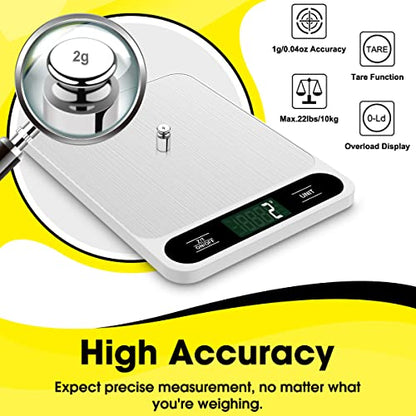 Mik-Nana Food Scale White, 22lb/10kg Digital Kitchen Scale Grams and oz for Baking Cooking and Weight Loss, 1g/0.04oz Precise Graduation, Easy Clean Stainless Steel - color: White