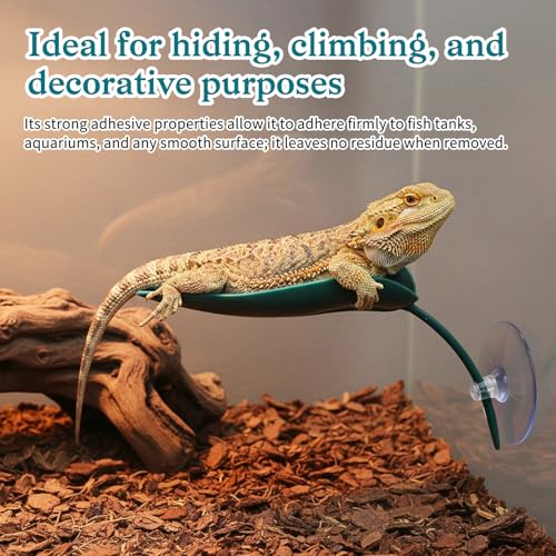 3 Pcs Leaf Shape Crested Gecko Hide, Plastic Wall Climbing Leaf Platform with Suction Cups Reptile Tank Accessories for Tree Frog Turtle Leopard Gecko (Dark Green)