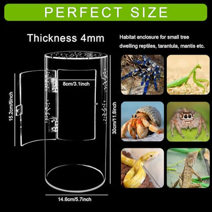 NANEEZOO Acrylic Tarantula Enclosure Jumping Spider Enclosure with Front Opening Door Micro Habitat Terrarium for Small Tree Dwelling Reptiles, Spiders & Invertebrates - size: 6x6x12 Inch