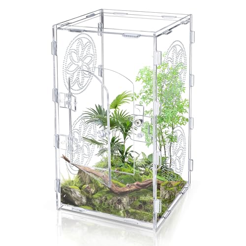 Large Jumping Spider Enclosure, 12x6x6 Inch Acrylic Tarantula Enclosure, Jumping Spider Accessories with Front Opening Door for mantises, Lizards, Frogs and Insects