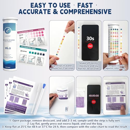 20 in 1 Water Tester for Drinking Water, Well Water Testing Kit, Suitable for Household Tap Water, Natural Water Quality Testing, Can Detect Water Hardness, Chlorine, Lead, Ph, Etc. (123 Test Strips)