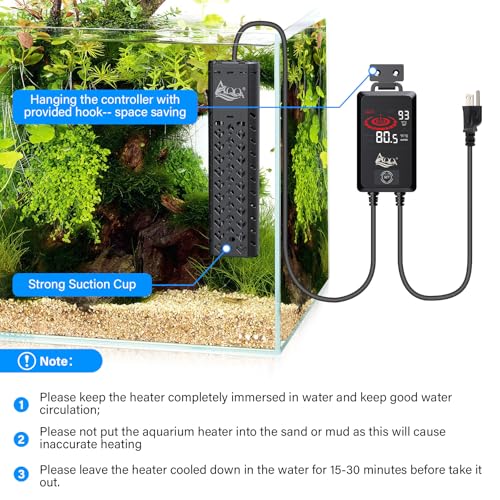 AQQA Submersible Aquarium Heater 500W for 55-130 Gallon Fish Tank | Quartz Glass, External Controller, Betta Tank Koi Pond, Saltwater & Freshwater, AQ197-500W - size: 500W (for 55-130Gal Tank)