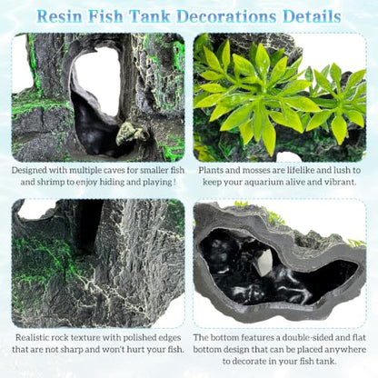 kathson Aquarium Mountain View Stone Resin Fish Tank Decoration Betta Hideout Caves Rockery Landscape Tree Rock Hiding Cave Decor for Small Fish Shrimp Play Ornament - size: 8.0〞L x 4.3〞W x 10.4〞H