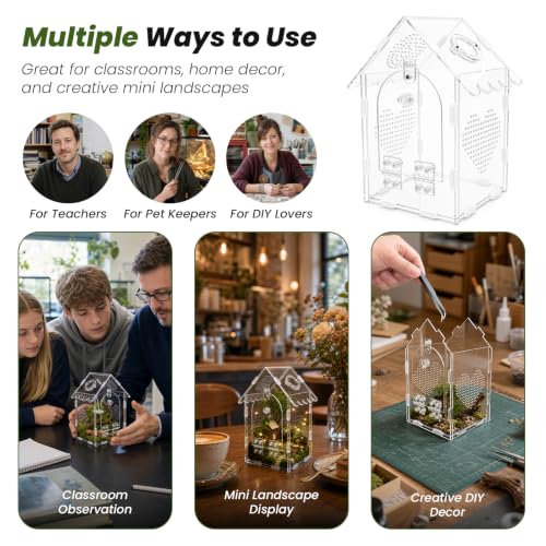 Jumping Spider Enclosure Kit, 5x5x8 Acrylic Terrarium Starter Set | Front-opening design Vertical habitat layout,Transparent viewing panels for desks, shelves and pet rooms