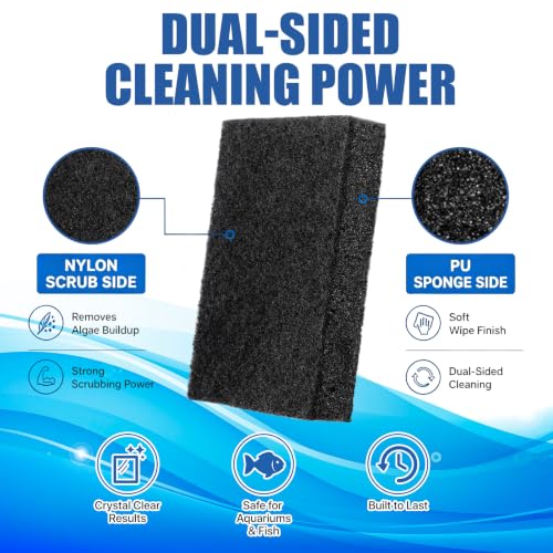 24 Pack Cleaning Pad Fish Tank Maintenance Tool 4 x 6 Inches Double Side Pad Aquarium Cleaning Sponge for Glass Acrylic Turtle Fish Tank Supplies (Black)