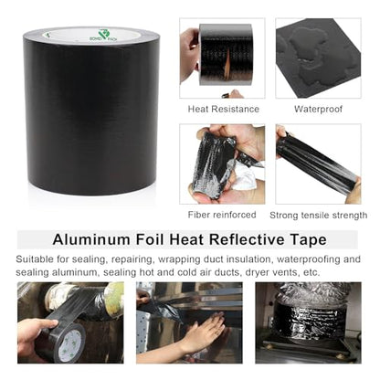 BOMEI PACK Adhesive Black Aluminum Foil Heat Shield Tape Barrier 5in x 66ft, Fiberglass Thermal Insulation Reflective Material High Temp Protection 1 Pack - size: 5inch x 66ft