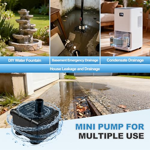 Automatic Small Sump Pump with Water Sensor, 4FT Lift, 74 GPH, 5V Mini Condensate Pump with 6 FT Tubing, Auto on/off Water Pump with Float Switch for Dehumidifier, HVAC and Other Small Spaces