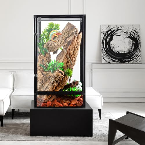 REPTI ZOO 18" x 18" x 36" Front Opening Chameleon Cage with 3-Sided Metal Mesh, 50 Gallon Screen Vertical Terrarium with Background Sticker, Tall Enclosure for Chameleon, Tree Frog, Arboreal Reptiles - size: 18" x 18" x 36"
