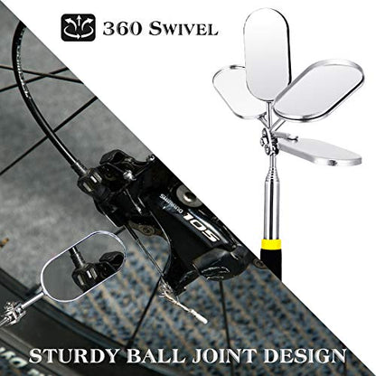Maitys 2 Pcs Telescoping Inspection Mirrors Extend up to 28 Inch Eyelash Inspection 360 Rotation Adjustable Extension Detachable Telescoping Pocket Mirror for Technician Mechanic Vehicle Small Part