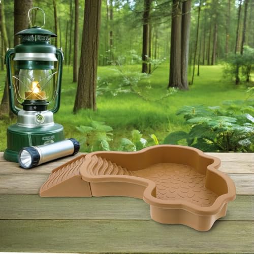 DOITOOL Large Reptile Bathing Pool with Ramp Plastic Dual-Purpose Water Dish and Feeding Bowl for Lizard and Gecko Terrarium Accessories for Turtle Soaking and Basking