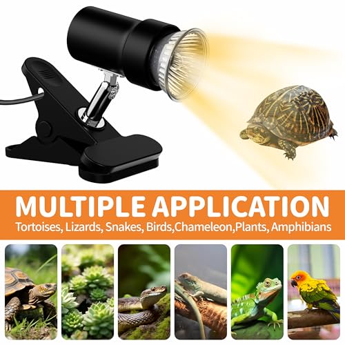 GOZILLA Reptile Heat Lamp, 360°Rota-Table Turtle Light with 25W+50W UVA/UVB Reptile Light Bulbs, Turtle Lamp for Reptile and Amphibian Tanks, Terrariums and Cages.（Black） - color: Lamp-Black