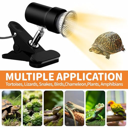 GOZILLA Reptile Heat Lamp, 360°Rota-Table Turtle Light with 25W+50W UVA/UVB Reptile Light Bulbs, Turtle Lamp for Reptile and Amphibian Tanks, Terrariums and Cages.（Black） - color: Lamp-Black