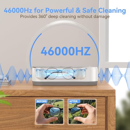 Jewelry Cleaner, KUNPHY 46kHz Ultrasonic Cleaner, White | One-Touch Control,12 OZ Tank, Fits Rings, Glasses, Jewelry, Dentures, Ideal Gift for Women Mom Wife Daughter - color: White