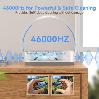 Jewelry Cleaner, KUNPHY 46kHz Ultrasonic Cleaner, White | One-Touch Control,12 OZ Tank, Fits Rings, Glasses, Jewelry, Dentures, Ideal Gift for Women Mom Wife Daughter - color: White