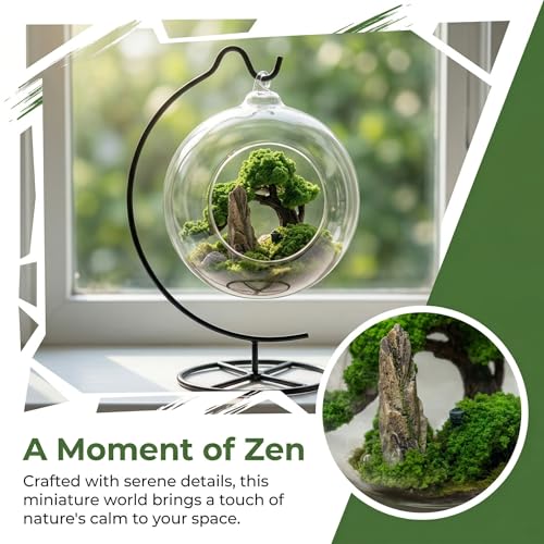 DIY Glass Globe Terrarium-Style Decor Kit, 11-Piece Mini Micro Landscape Ornament Set for Desk, Home & Office - Thoughtful Indoor Gift for Home & Office Decor
