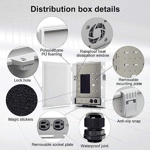 Namunanee Outdoor Electrical Junction Box with High Power Outlet, ABS Water Resistant Enclosure with Internal Mounting Panel & Hinged Cover (16" H* 12" L* 4" W) - size: 16"H x 12"L x 4"W & Outlet