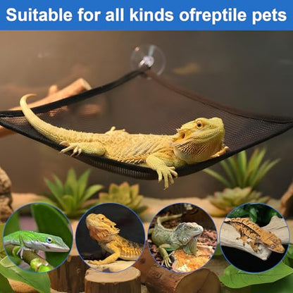 2Pcs Bearded Dragon Hammock, Breathable Mesh Reptile Hammock Lizard Tank Accessories, Triangle Geckos Hammocks for Bearded Dragons, Snakes, and Axolotls, Perfect Beard Dragon Tank Accessories