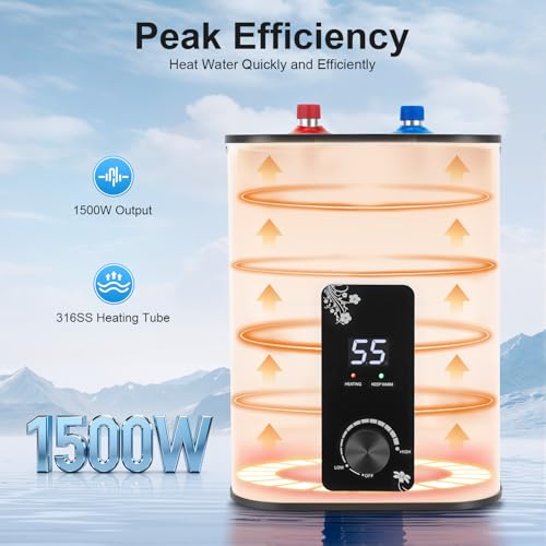 Small Tank Water Heater Electric, 2 Gallon Mini Under Sink Water Heater, 110V Tankless Water Heater Electric, 1500W Point of Use RV Water Heater for Rv Trailer (Top Outlet) - style: Top Outlet