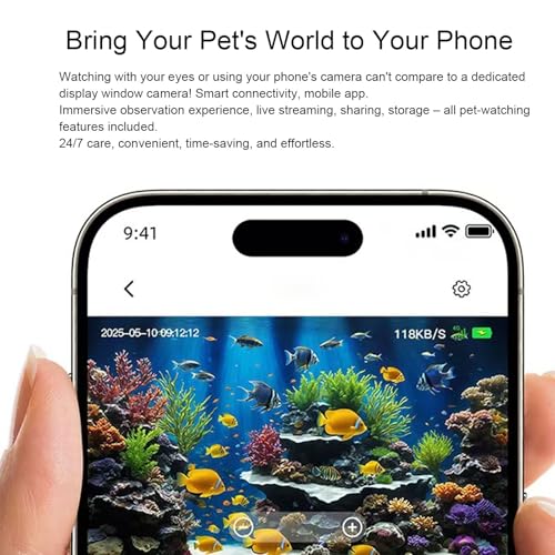 Pomya 2MP 2K Aquarium & Terrarium Pet Camera, 140 Wide Angle WiFi Aquarium Camera with AI Motion Detection, Adhesive Mounting Bracket for for Fish Tank, Lizard, Reptile Pet