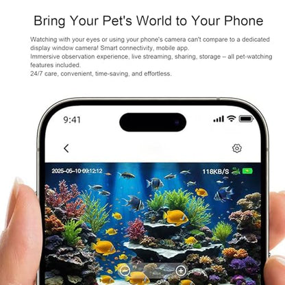 Pomya 2MP 2K Aquarium & Terrarium Pet Camera, 140 Wide Angle WiFi Aquarium Camera with AI Motion Detection, Adhesive Mounting Bracket for for Fish Tank, Lizard, Reptile Pet