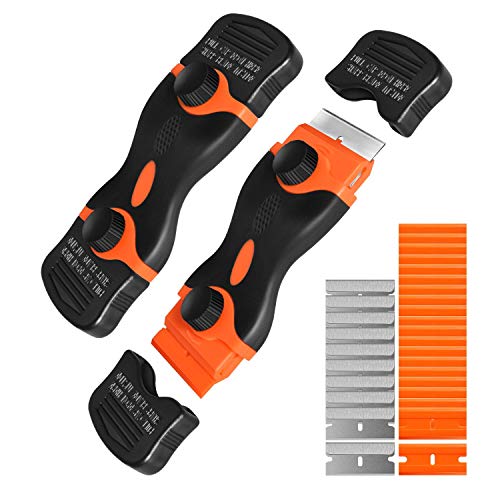 Razor Blade Scraper, 2 Pack Double Edge Razor Scraper Remover Tool | With 30 Pcs Razor Blades, Ergonomic Curved Handle, For Labels Stickers Decals Removal Auto Window Tint Vinyl Tool Application