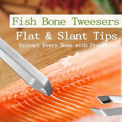 Fish Bone Pliers/Tweezers 304 Food Grade Stainless Steel Deboning Tool Kit for All Kinds of Fish（3 Pack）