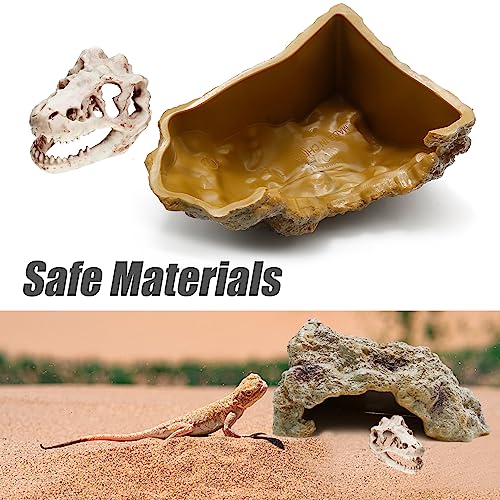Anxingo Reptile Rock Reptile Cave Hideout for Snakes/Geckos/Lizards/Turtles and Other Amphibians, with Dinosaur Skull (Small) - size: S