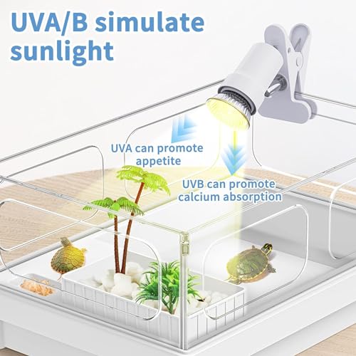 Moonorange Reptile Heat Lamp, Rotatable UVA/UVB Light with 2pcs Basking Bulbs (25W + 35W), Suitable for Turtle, Lizard, Bearded Dragon, Snake, Reptiles (White) - color: A Lamp Kit (White)