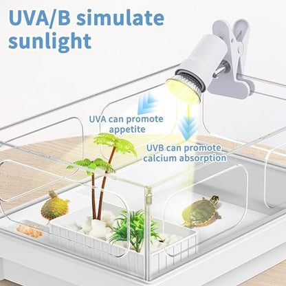 Moonorange Reptile Heat Lamp, Rotatable UVA/UVB Light with 2pcs Basking Bulbs (25W + 35W), Suitable for Turtle, Lizard, Bearded Dragon, Snake, Reptiles (White) - color: A Lamp Kit (White)