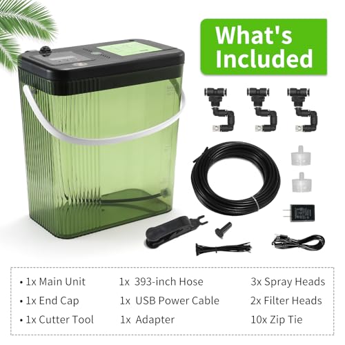Reptile Misting System - 2-Gallon Large Water Tank, 3 Adjustable 360° Nozzles, Touch-Controlled Light, for Chameleons, Snakes, Lizards and More